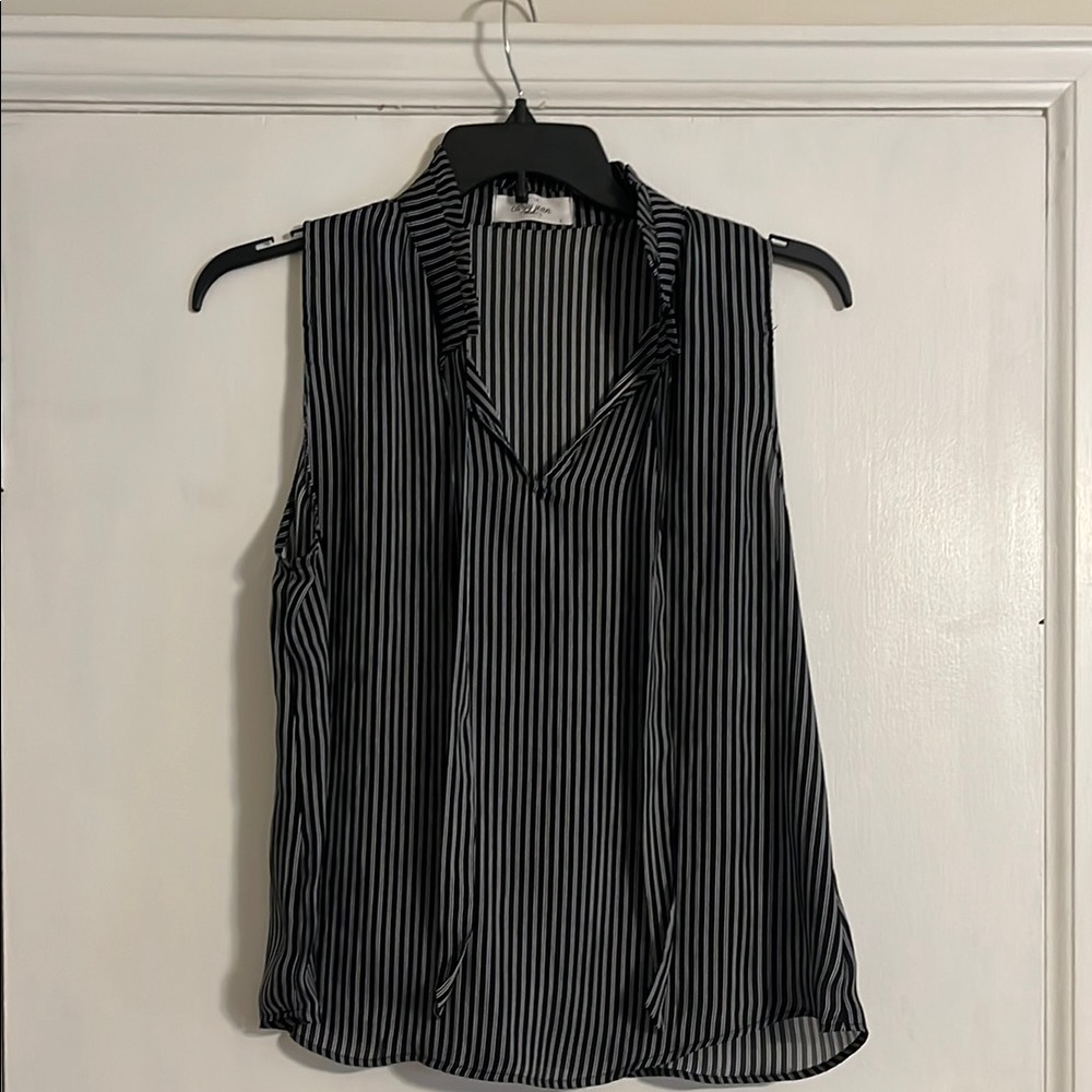 CJLA Black and White Striped Sleeveless Blouse
